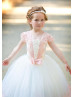 Cap Sleeve Ivory Tulle Pink Lace Flower Girl Dress